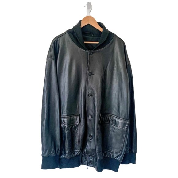 Other - Custom Black Leather Flight Bomber Jacket